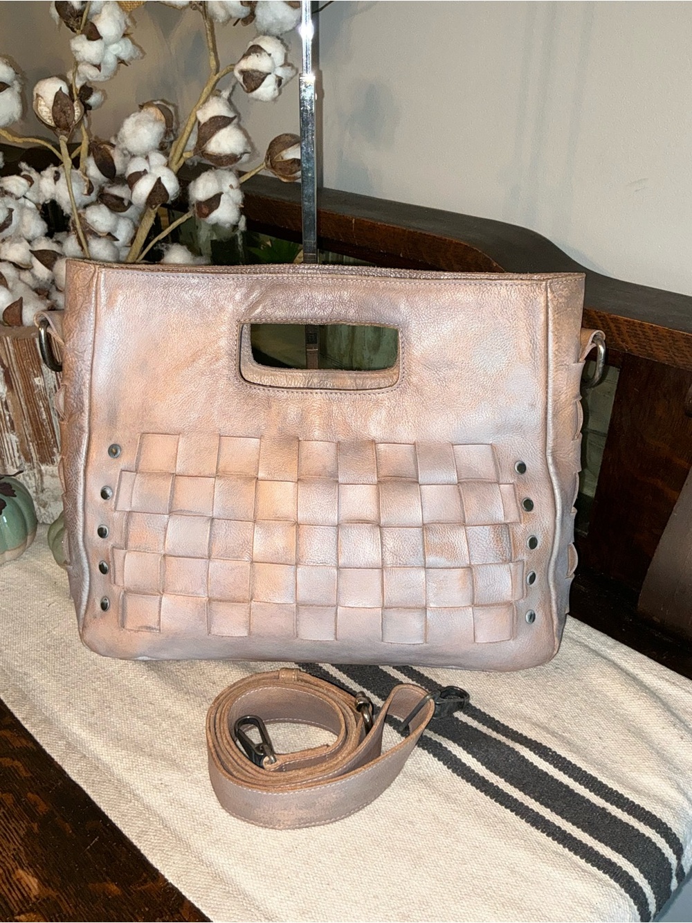 Bed Stu Orchid Leather Satchel Handbag Crossbody Bag Taupe Driftwood MSRP $280